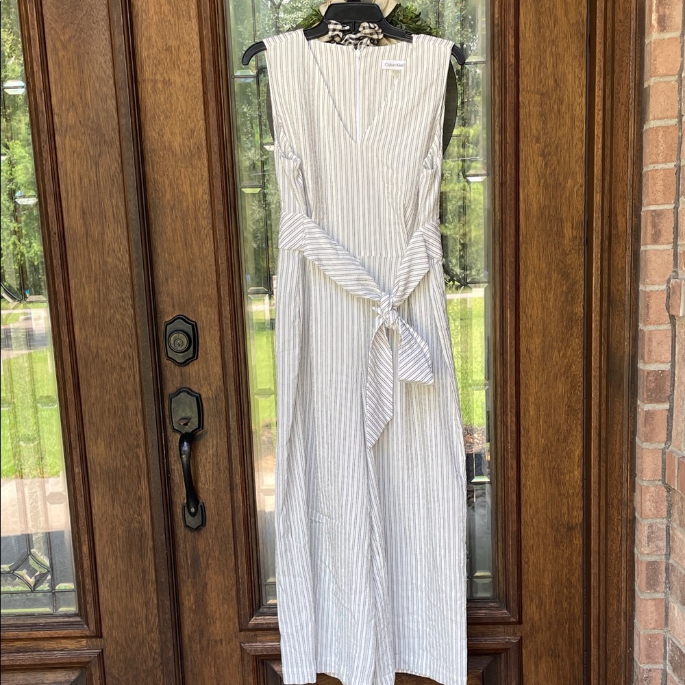 Calvin Klein Gray Striped Jumpsuit